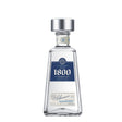 Bottle of 1800 Blanco Tequila with clear label, featuring a sleek glass design and white tequila inside.
