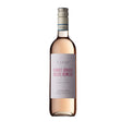 Bottle of Caggio Pinot Grigio Rose wholesale wine with a pink label, displayed on a wooden surface.