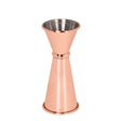 Copper-plated Japanese-style jigger from Spiritly UK with 30ml and 45ml measurements, ideal for precise cocktail mixing.