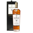 Bottle of The Macallan Sherry Oak Cask 18 Years non-agency whisky with label and wooden cap, showcasing rich amber color.