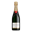 Bottle of Moet & Chandon Imperial Brut champagne with gold foil and label, showcasing a luxurious sparkling wine.