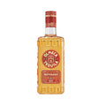 Bottle of Olmeca Reposado Tequila with clear label, showcasing the golden hue inside a sleek glass bottle.