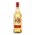 Osborne 103 Solera Brandy in a clear glass bottle with a gold label, showcasing the rich amber color of Osborne's non-agency brandy.