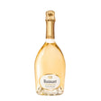 Bottle of Ruinart Blanc de Blancs sparkling wine with elegant label and clear glass, showcasing the premium wine inside.