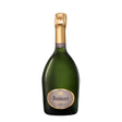 Bottle of Ruinart Brut NV sparkling wine with a clear label and elegant shape, displayed on a neutral background.