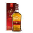 Tomatin 21 Years Bourbon Barrels whisky bottle, non-agency whisky with a dark label and wooden cap on a plain background.