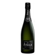 Bottle of Ayala Brut Nature NV sparkling wine with a clear label and elegant foil wrapping, ready for celebration.