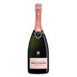 Bottle of Bollinger Rose Champagne, a sparkling wine with a pink hue, displayed on a neutral background.