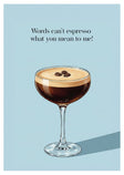 Personalised Spiritly Gifting greeting card with espresso design, featuring custom text on high-quality cardstock.