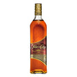 Bottle of Flor de Caña Grand Reserve Rum with label, showcasing rich amber color and elegant packaging.