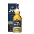 Glen Moray 12 Years whisky bottle showcasing the label and amber-colored liquid in a clear glass bottle.