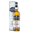 Bottle of Glengoyne 10 Years Non-Agency Whisky with a clear label and a dark wooden cap on a wooden surface