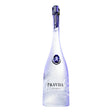 Clear Pravda Vodka bottle with minimalist label, showcasing the non-agency vodka product from Pravda brand.