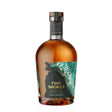 Two Shores Rum with single malt finish, showcasing a clear glass bottle with a dark liquid inside and a minimalist label design.